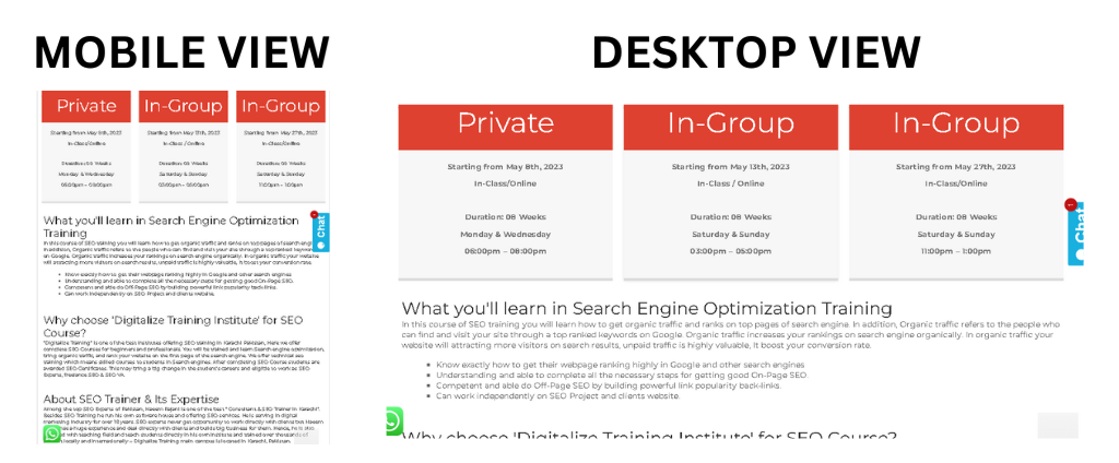 The view of User responsive view of Website